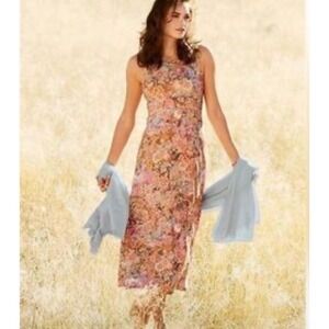 Peruvian Connection Floral Maxi Dress Women's Medium Multicolor Sleeveless Artsy